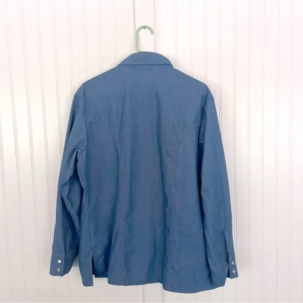 Vintage 60s 70s Levi’s Orange Tab Western Pearl Snap Denim Shirt Size Large Blue